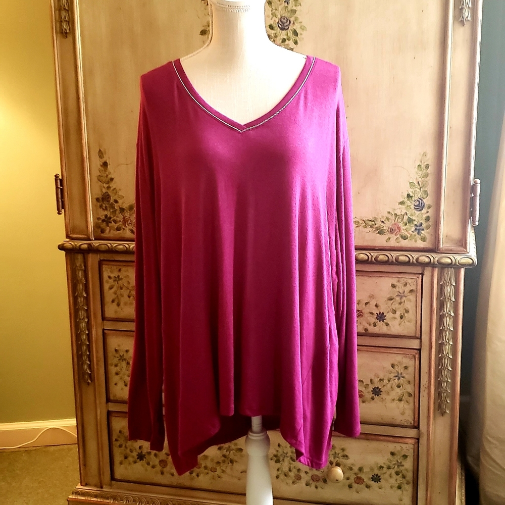 Ava & Viv Sweater Top Plus 3X Long Sleeve Berry Purple NWT